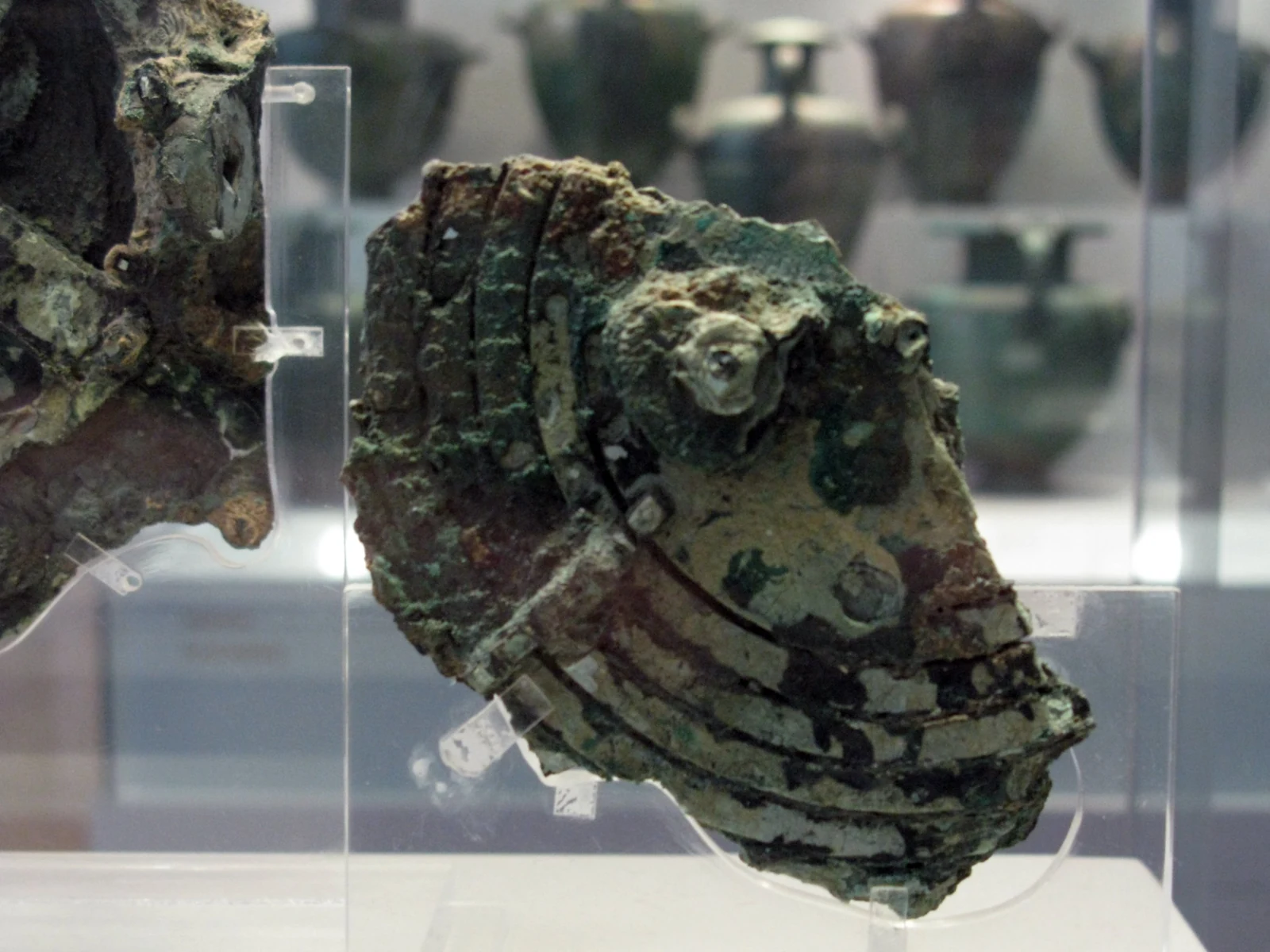 Detail photograph of corroded bronze fragments of the Antikythera mechanism