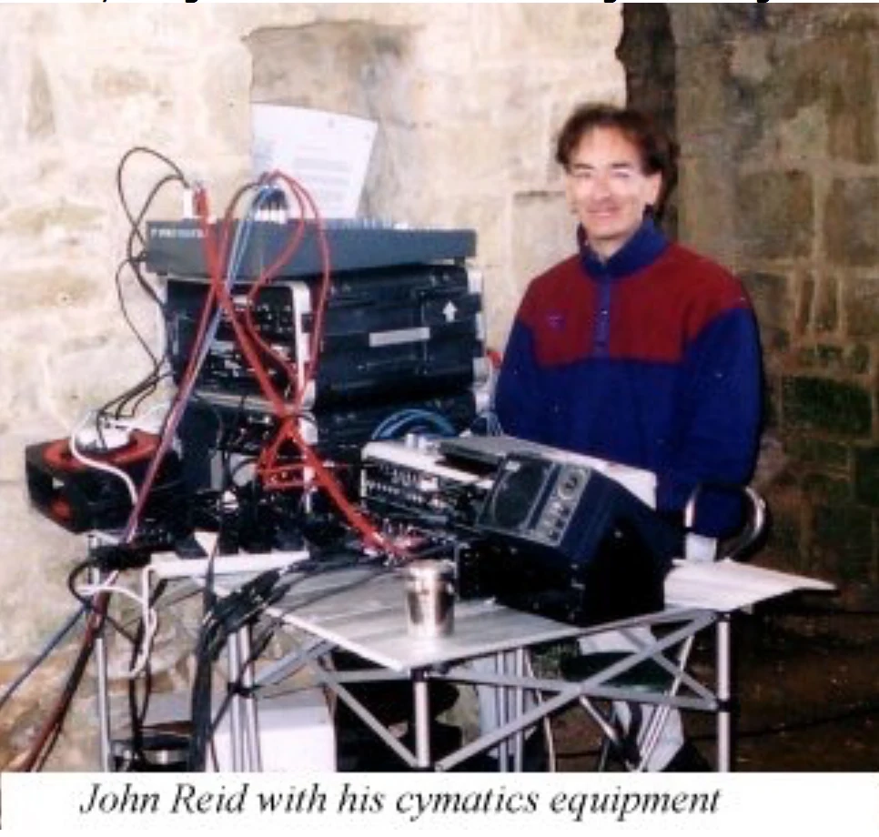 John Stuart Reid with cymatics equipment during chapel experiments