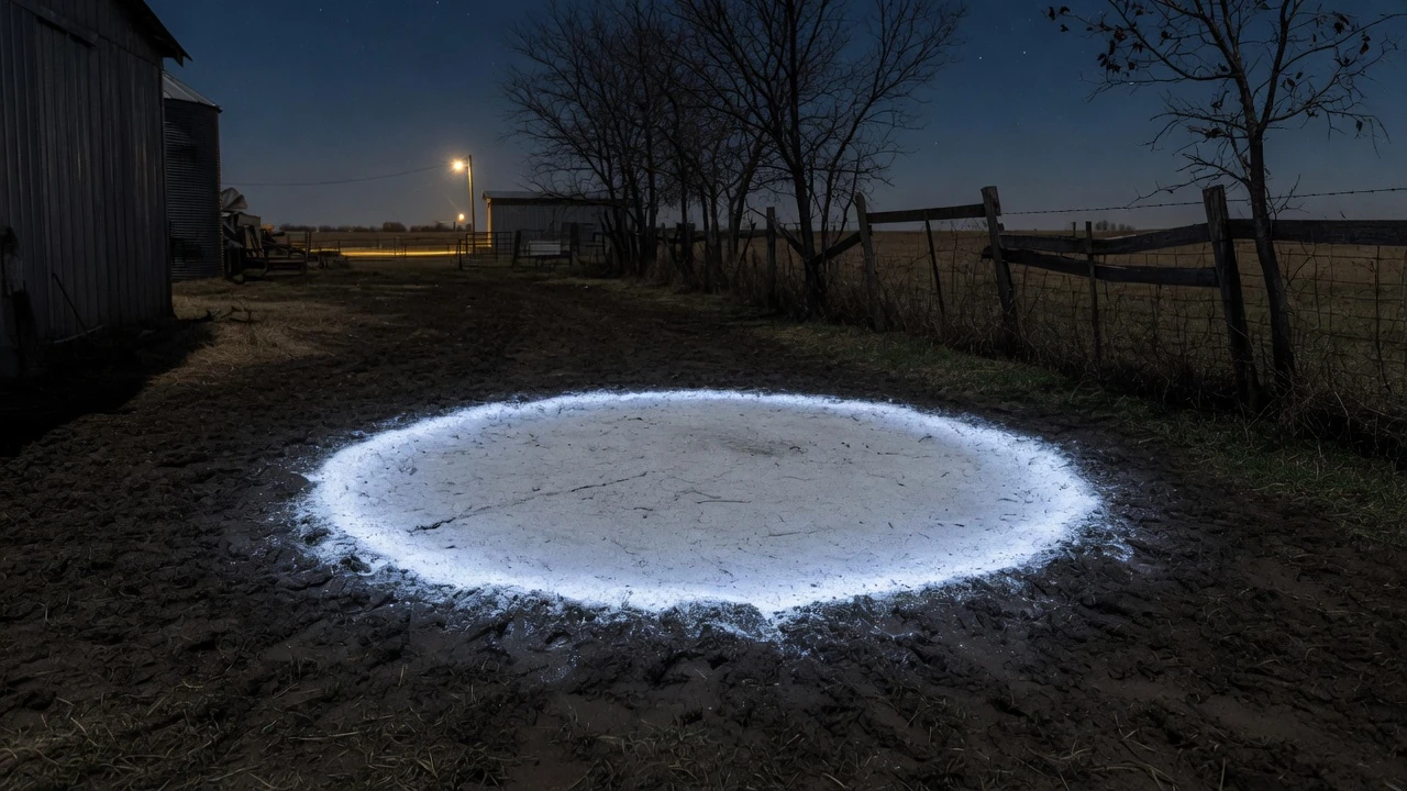 Delphos Ring - artist's depiction of a pale soil ring on farm ground (not a photograph)