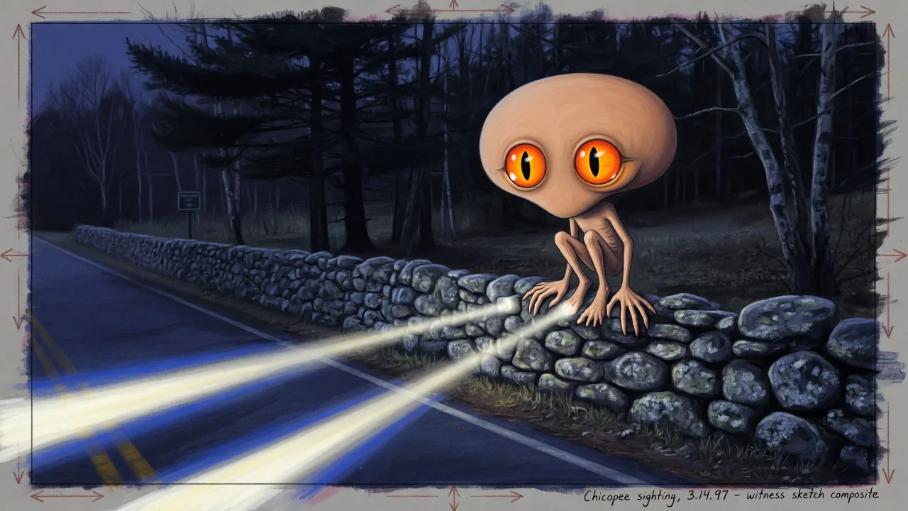 Dover Demon - artist's depiction on a stone wall (not a photograph)