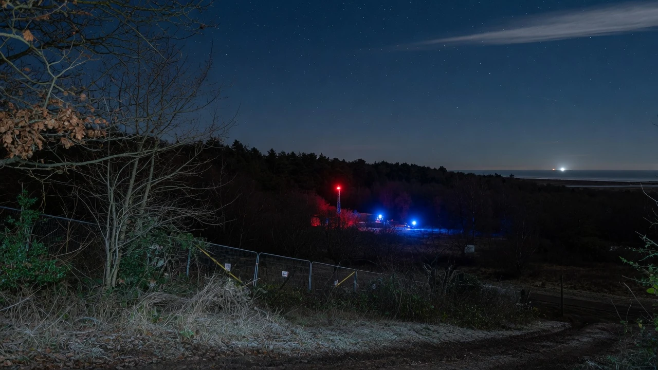 Rendlesham Forest - artist's depiction of lights among trees (not a photograph)
