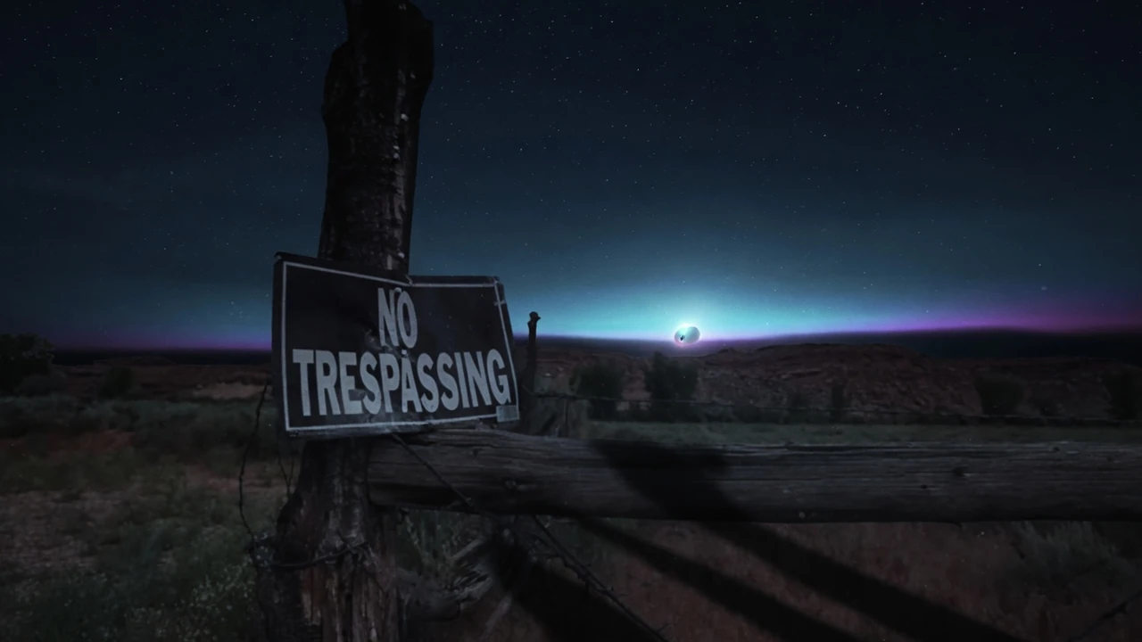 Skinwalker Ranch keep-out sign at night