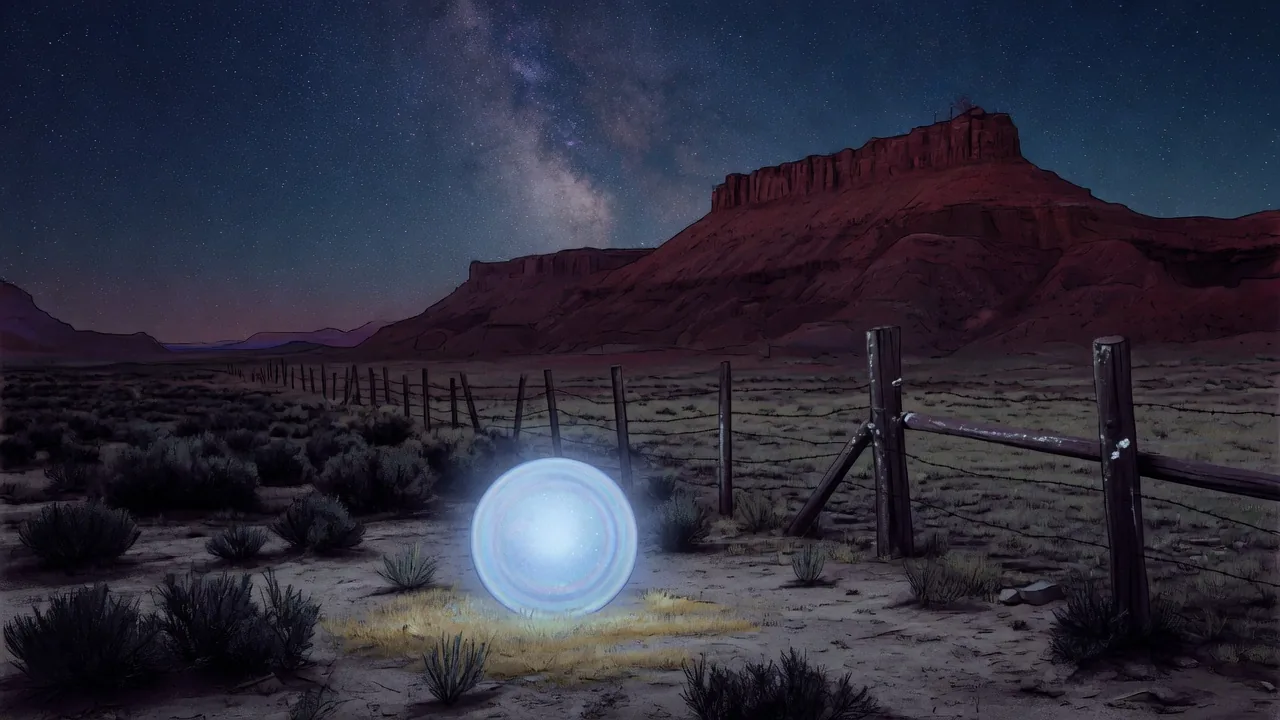 Skinwalker Ranch - artist's depiction of night orb over ranch (not a photograph)