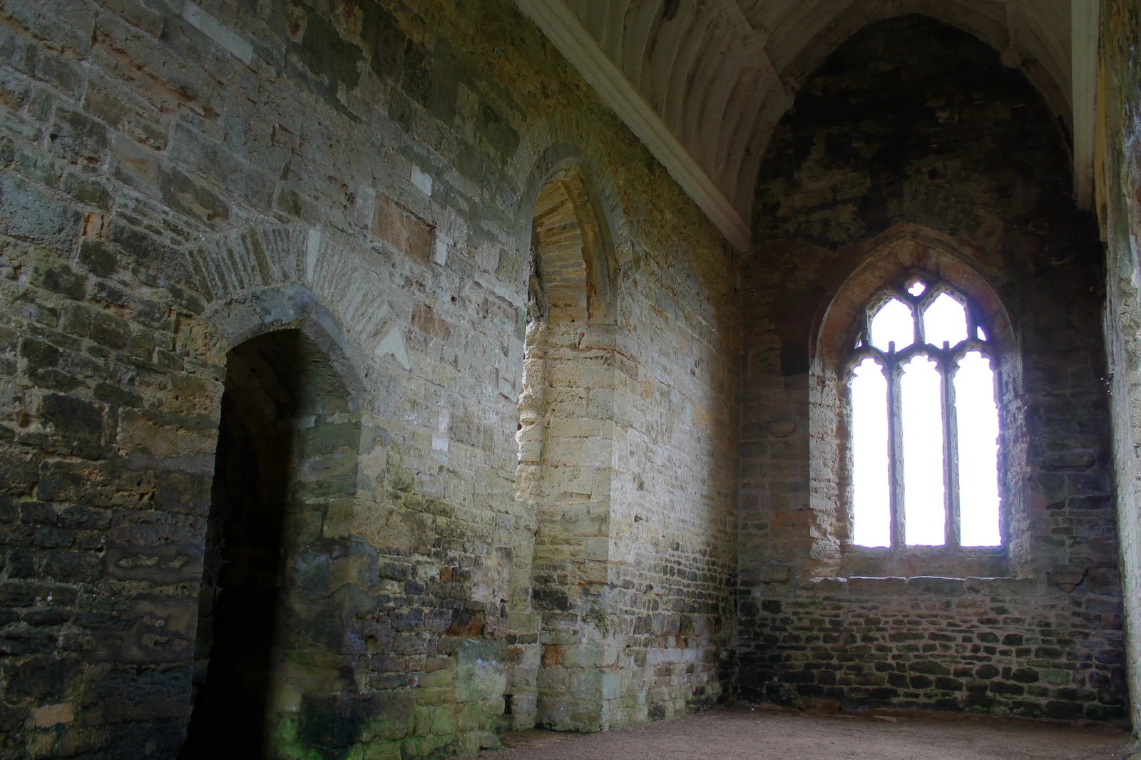 Interior of St Catherine's Chapel, Abbotsbury - stone vaults and empty chamber